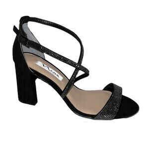 Nina Women's Henesi Heeled Evening Sandals Black Rhinestone Size 8